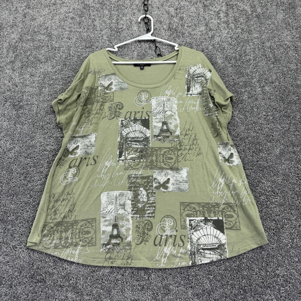 B.L.E.U. Shirt Womens 1X Green Paris Travel Graphic Dolman Tunic Tee Plus